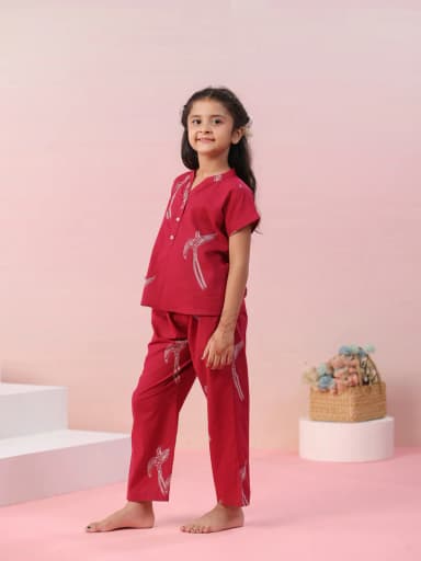 Sparrow Bird Printed Cotton Kids Night Suit